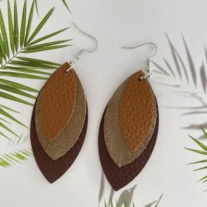 NEW Feather Metallic Neutral Fish Hook Earrings